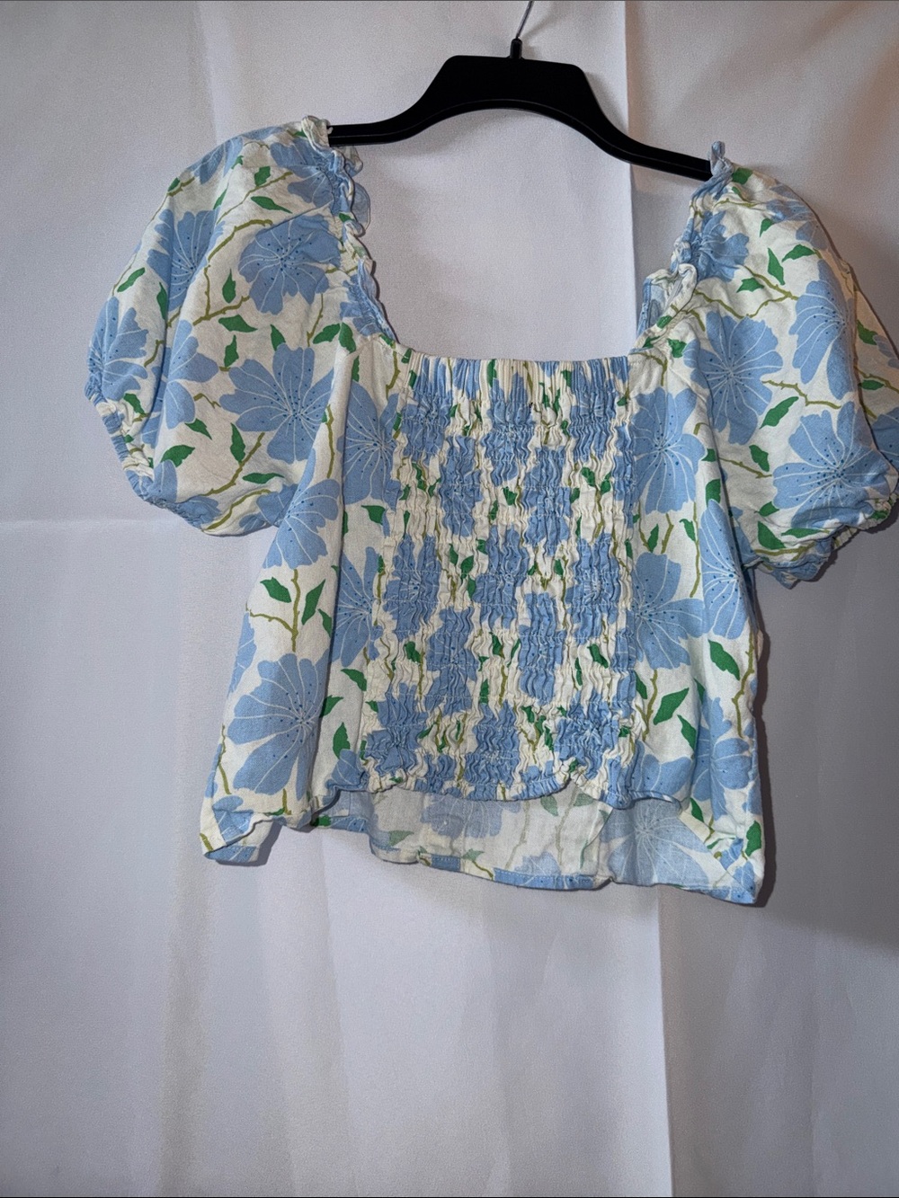 WWW Blue Floral Puff-Sleeve Square-Neck Top - Women - Picture 4 of 4